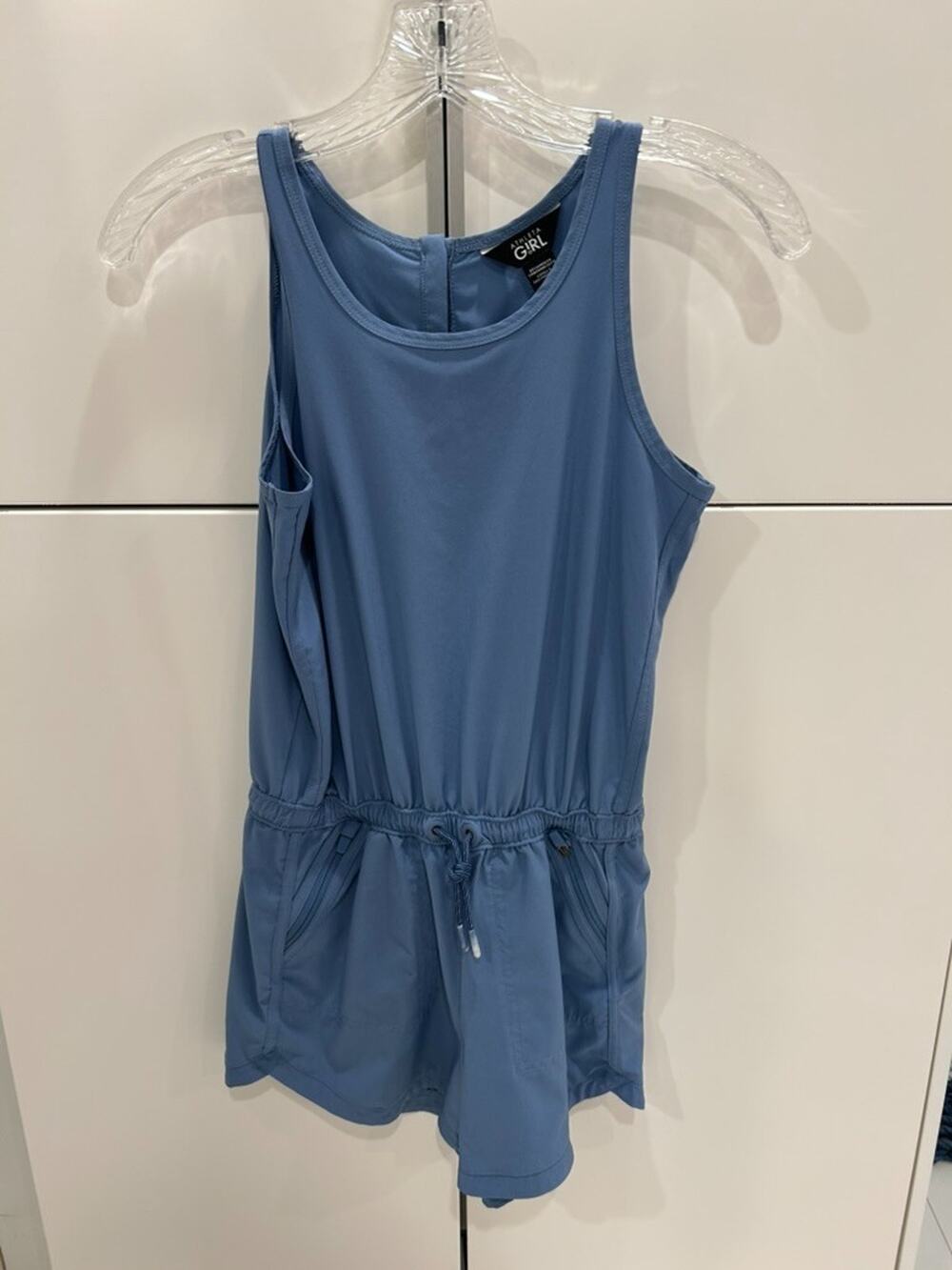 Athleta Girl On the Go Romper Girls L 12 Blue Drawstring Zip Pockets 531744